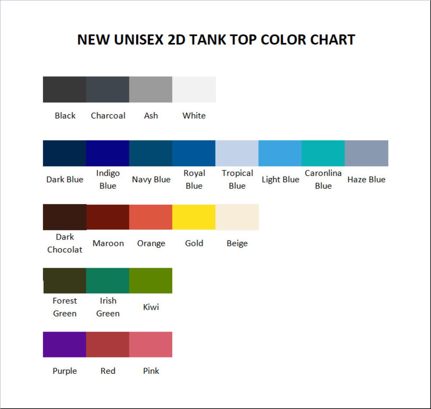 tank top color chart - Luffy Merch